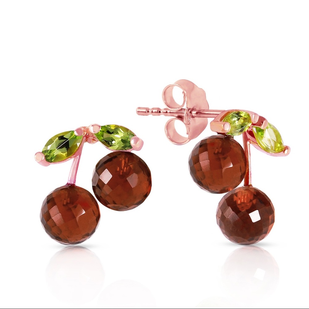 🌞🍒14K SOLID GOLD EARRINGS WITH GARNETS/ PERIDOTS - Picture 3 of 5